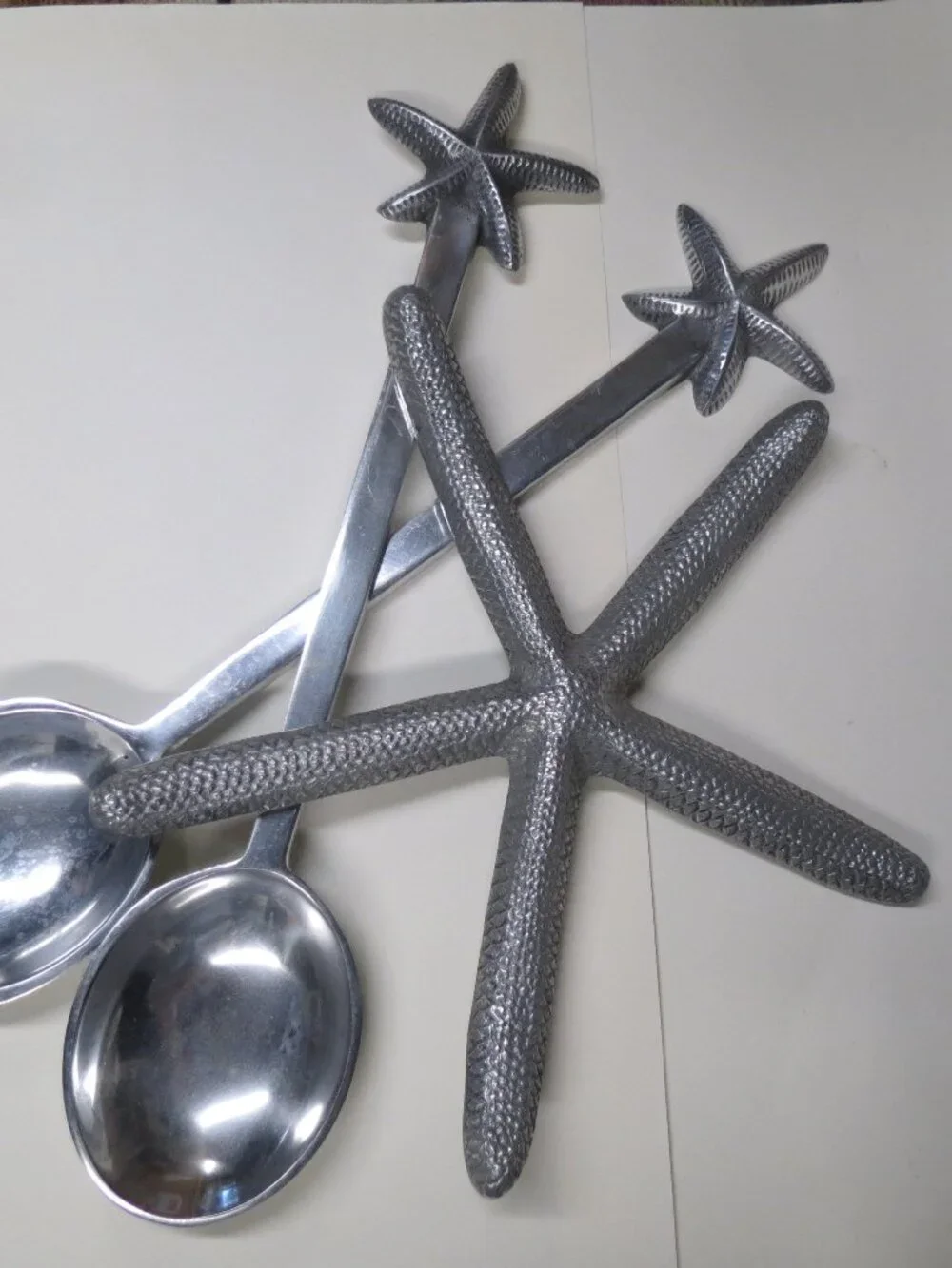 STARFISH SET Fork & Spoon Salad Servers & Napkin Holder Seaside Coastal Nautical